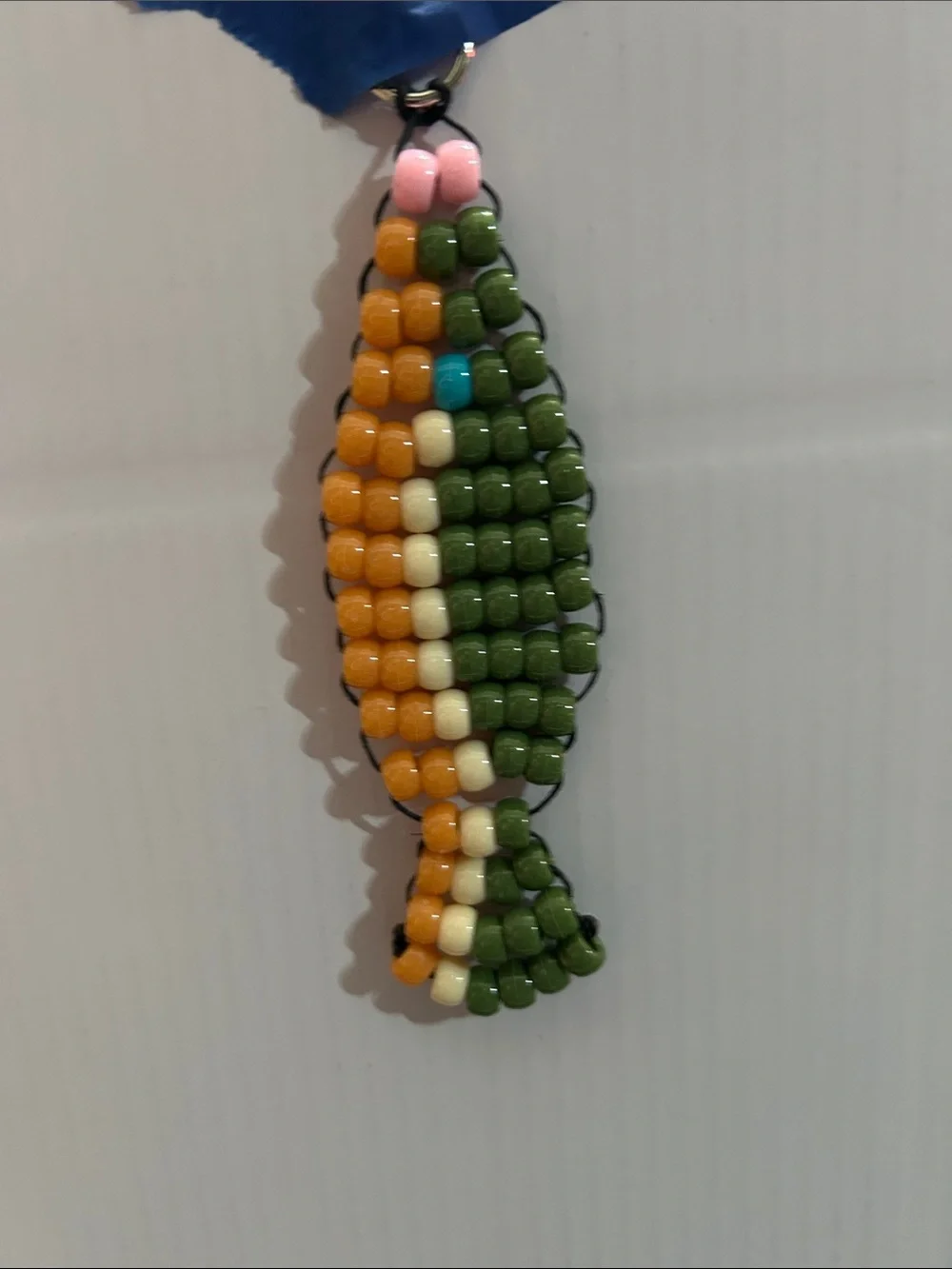 Beaded Fish Keychain Charm - Green & Brown
